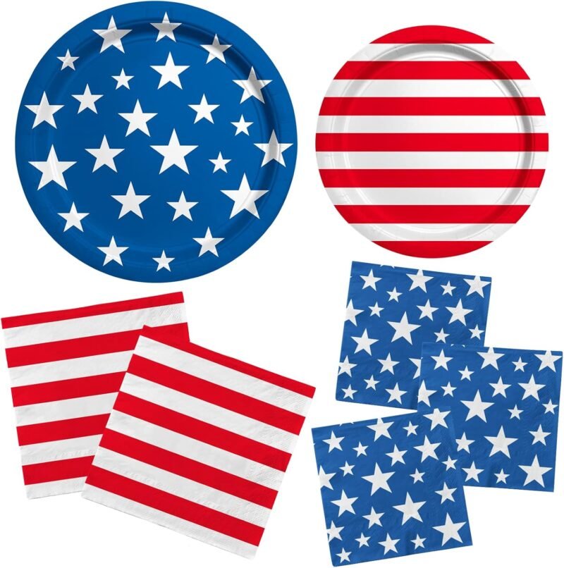 American Flag Patriotic Party Supplies Disposable dinner paper plates dessert paper plates Napkins and Cocktail napkins for Veterans Day Election Day 4th of July Independence Day Decorations, Serve 50 - Image 3