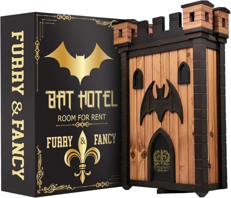 Furry & Fancy Bat Houses for Outdoors – Gothic Bathouse for Outdoors Hanging – Large 2-Chamber Bat Cave for Up to 80 Bats – Handmade Wooden Castle Bat House for Outside – Easy Installation