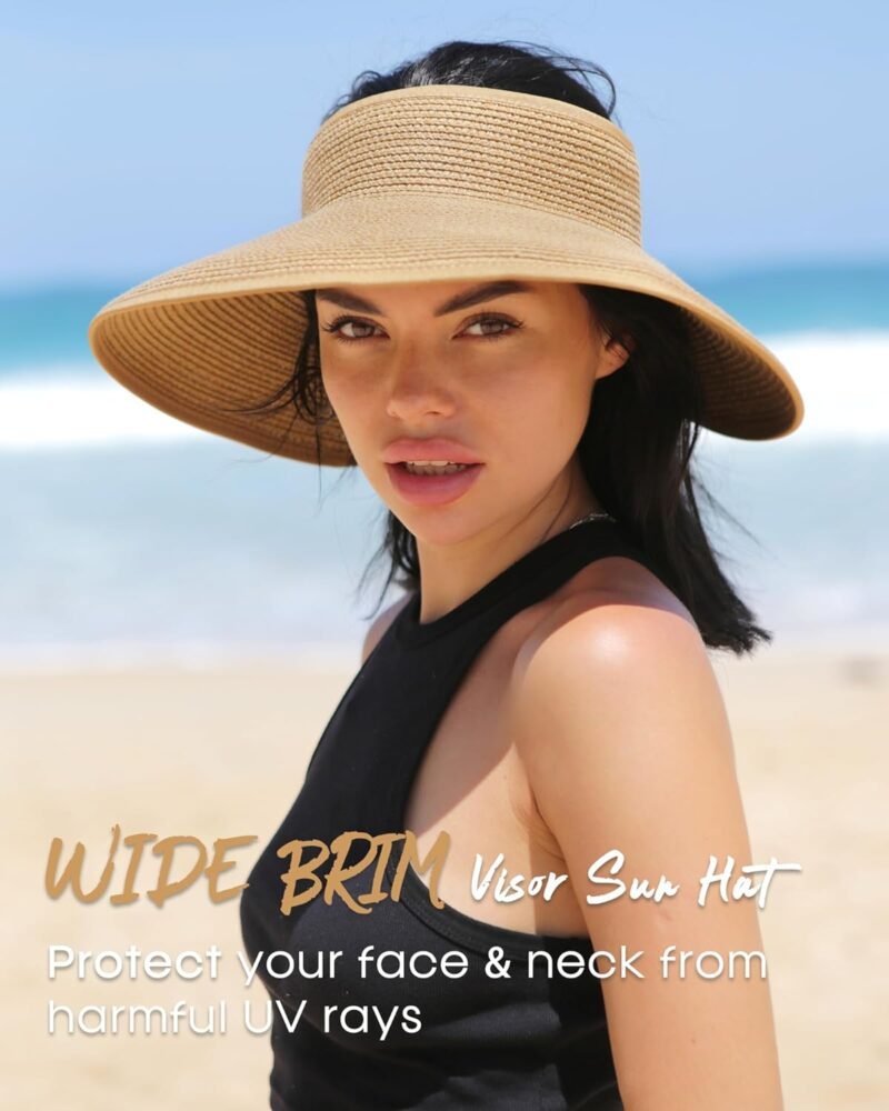 FURTALK Sun Hats for Women Wide Brim Beach Hat Straw Visor Ponytail Summer UV Packable Foldable Beach Vacation Essentials - Image 4