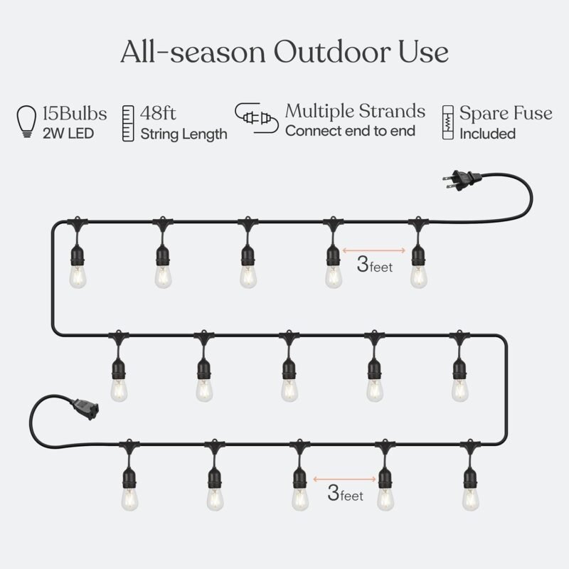 Brightech Ambience Pro - Waterproof LED Outdoor String Lights - Hanging, Dimmable 2W Vintage Edison Bulbs - 48 Ft Commercial Grade Patio Lights Create Cafe Ambience In Your Backyard - Image 3