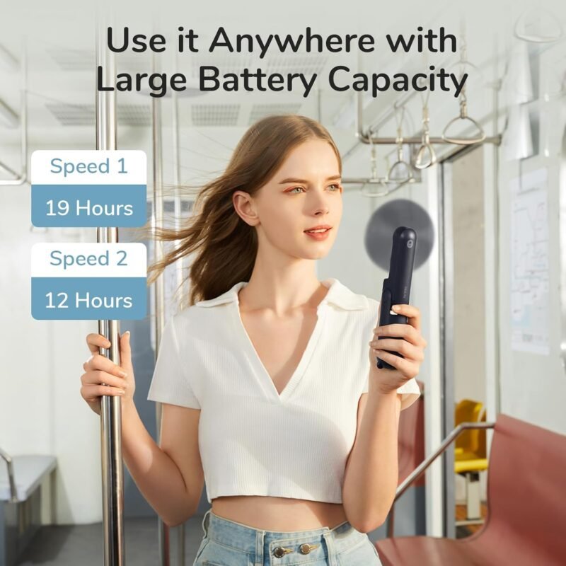 JISULIFE Handheld Mini Fan, 3 IN 1 USB Rechargeable Portable Fan [12-19 Working Hours] with Power Bank, Flashlight, Pocket Design for Travel/Summer/Concerts/Lash, Gifts for Women (Dark Blue) - Image 3