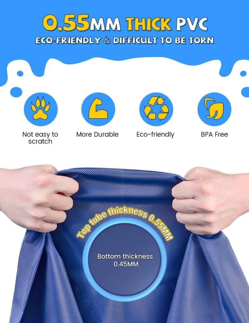VISTOP Non-Slip Splash Pad for Kids and Dog, Thicken Sprinkler Pool Summer Outdoor Water Toys - Fun Backyard Fountain Play Mat for Baby Girls Boys Children or Pet Dog (59 inch, Blue&Blue) - Image 4