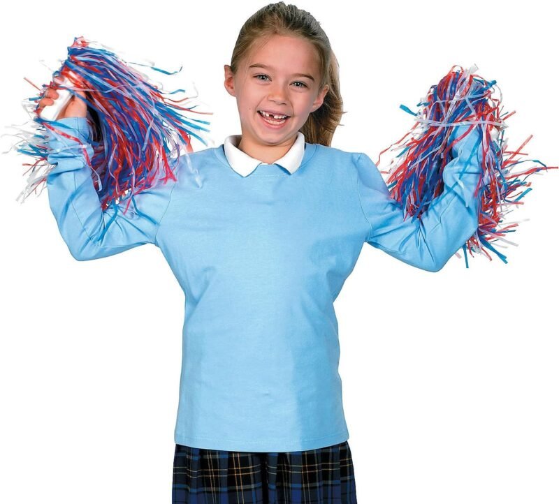 Red, White and Blue Pom Poms, 12 Pieces - Fourth of July and Cheer Party Supplies - Image 2