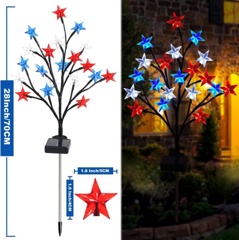 2 Packs Solar 4th of July Decorations Outdoor Lights, Solar Red White and Blue Star Pathway Lights, Waterproof Outdoor Patriotic Decorations Lights for July 4th Memorial Day Garden Yard Pathway Grave - Image 5