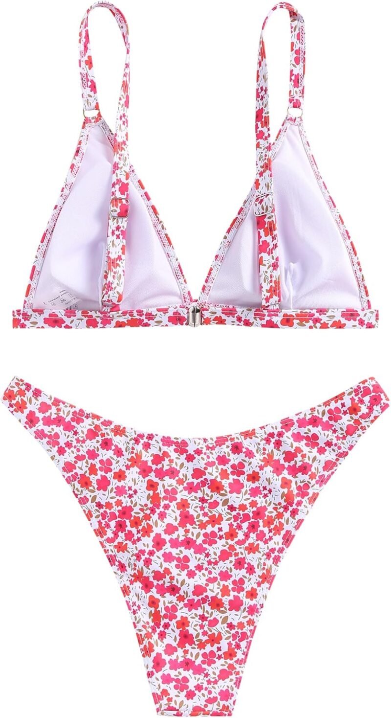 ZAFUL Women's 2 Piece Floral Print Swimsuit Triangle String High Cut Bikini Sets Bathing Suit - Image 4