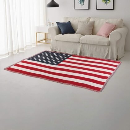 American Flag Throw Blanket Reversible Soft Woven Cotton Thick Large Tassels Rug Vintage USA Military United States Print Knit Tapestry Chair Recliner Loveseat Couch Sofa Cover (Large: 91x71)