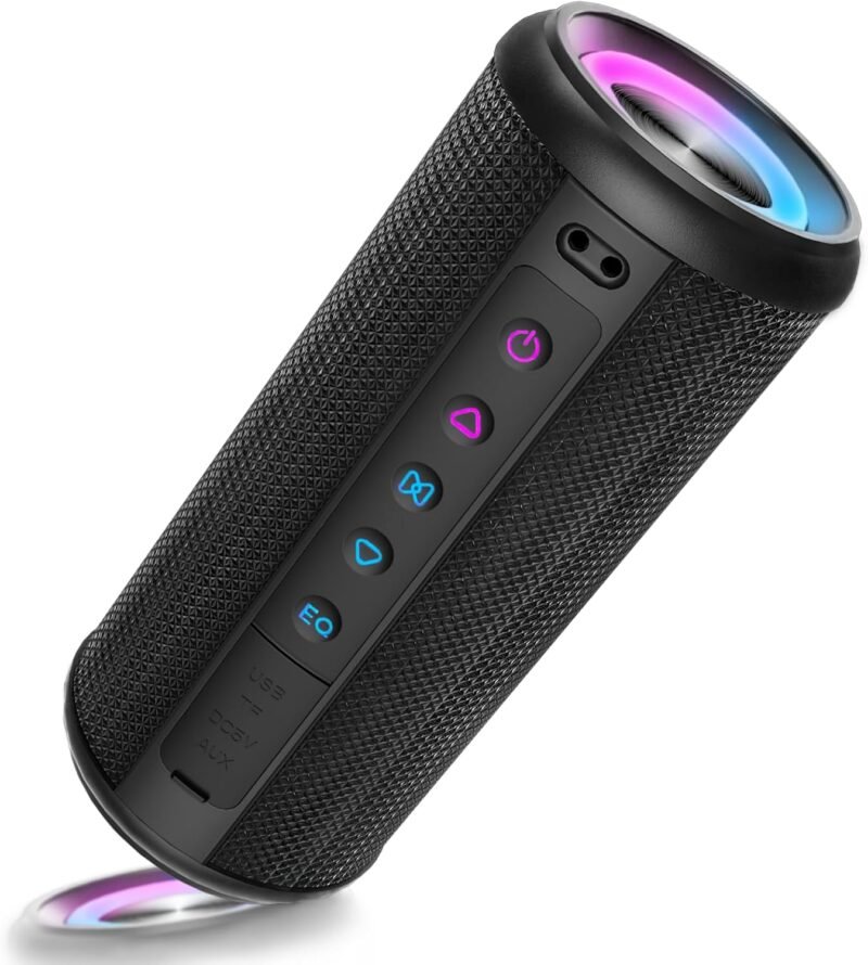 Portable Bluetooth Speaker, Bluetooth 5.4 Wireless Speaker with 20W HD Loud Stereo Sound, 12H Playtime, IPX5 Waterproof, LED Lights, TWS Pairing, Built-in Mic, for Outdoor, Home, Party, Beach, Gift
