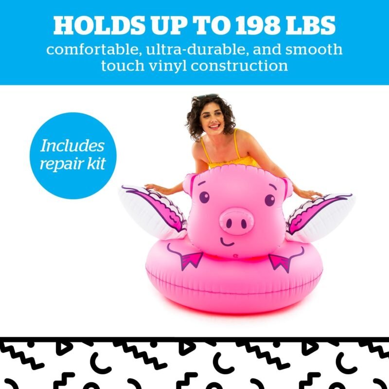 BigMouth Giant Animal Pool Float, Inflatable Floatie Tube, Blow Up Swim Ring, Outdoor Summer Pool Party Water Toy - Flying Pig - Image 4