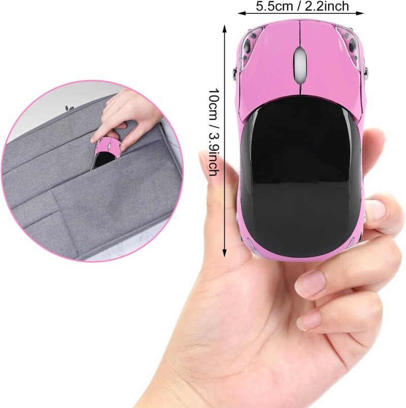 ASHATA 2.4G Car Mouse with USB Reciver 1600DPI Optical Mouse for PC Computer Laptop Tablet, High Cute Mouse for Win XP//Win7/ME/2000/for OS (Pink) - Image 7
