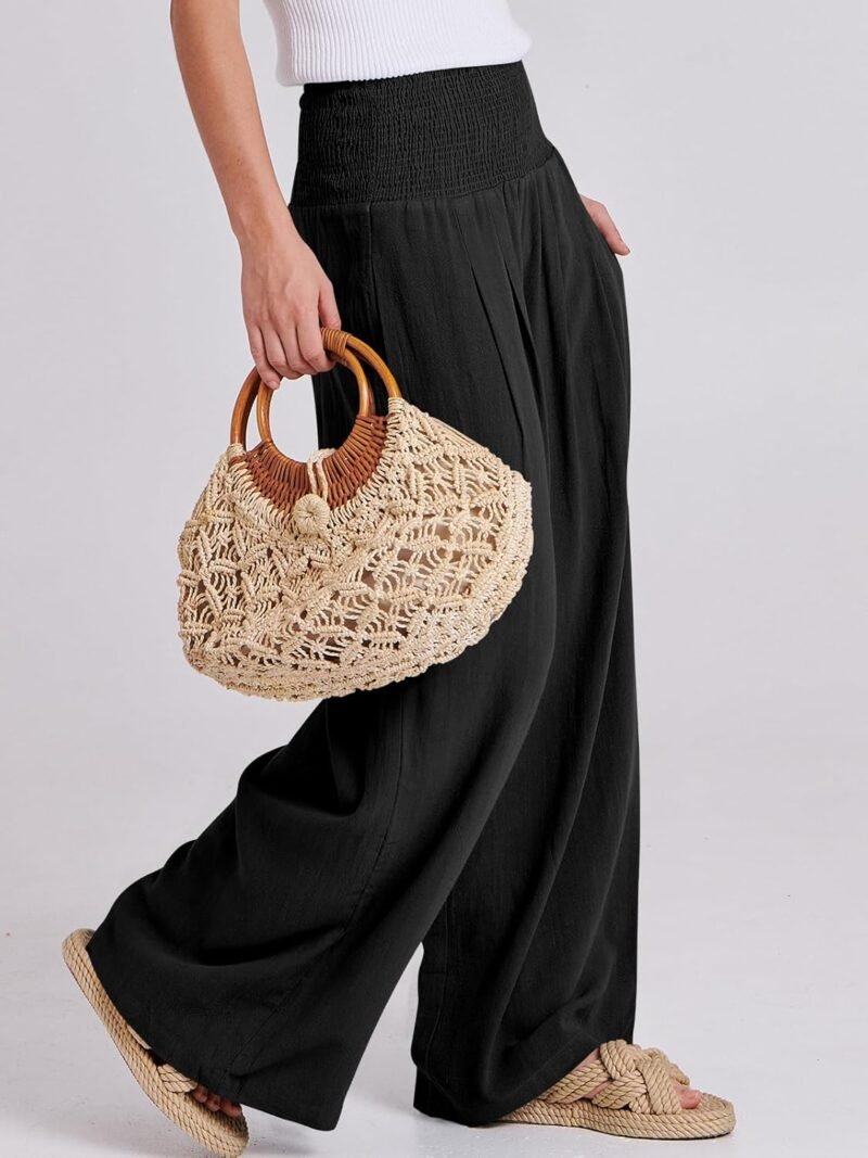 ANRABESS Women Linen Palazzo Pants Summer Boho Wide Leg High Waist Casual Lounge Pant 2025 Beach Travel Vacation Outfits - Image 3