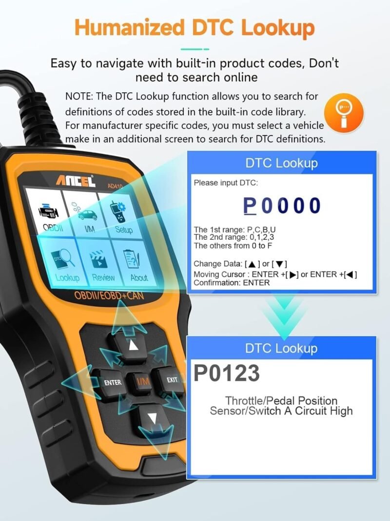 ANCEL AD410 Enhanced OBD2 Scanner, Vehicle Code Reader for Check Engine Light, Automotive OBD II Scanner Fault Diagnosis, OBDII Scan Tool for All OBDII Cars 1996+, Black/Yellow - Image 7