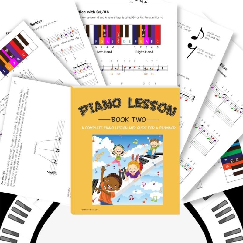 QMG Color Piano and Keyboard Stickers and Complete Color Note Piano Music Lesson and Guide Book 1 and Book 2 for Kids and Beginners; Designed and Printed in USA - Image 5
