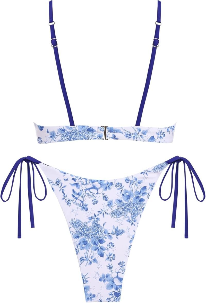 ZAFUL Women's Bikini Sets Ribbed Two Piece Swimsuits Underwire Adjustable Back Clasp Bathing Suit Side Tie Thong Swimwear - Image 2