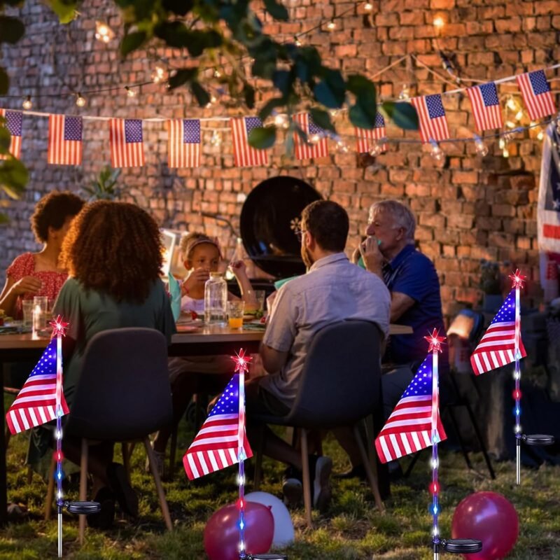 6 Pack 4th of July Decorations Outdoor Solar Lights, Red White and Blue Star Lights for National Day with American Flag, 2 Modes Waterproof Patriotic Light for Independence Memory Day Garden Yard Path - Image 8