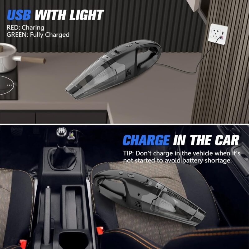 Handheld Vacuum Cordless Rechargeable 3-in-1, USB Charge, Car Vacuum with LED, HEPA Filter, 1.65LBs Lightweight Vacuum Cleaner for Dust, Pet Hair - Image 6