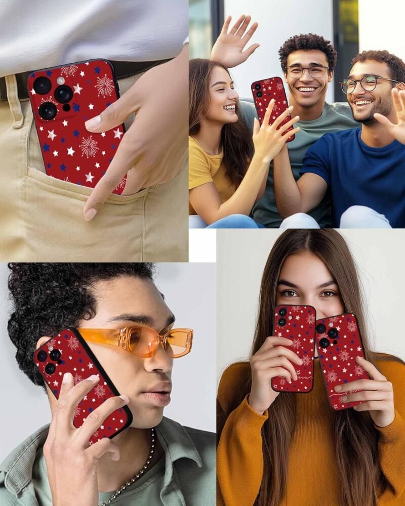 Compatible with iPhone 14 Case 6.1 inch, Independence Day Phone Case Ultra Slim Thin America Blue Star Silicone Cover Anti-Scratch Shockproof Protective 4th of July Rubber Case - Image 7