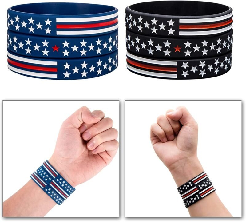 COYOUCO 10 Pack American Flag Bracelets -Thin Red Line Silicone Rubber Wristband Stretch Set for Americanism, Patriotic, Holiday, Army and Sport Fans, ndependence Day, Gifts for Teens Men Women - Image 6