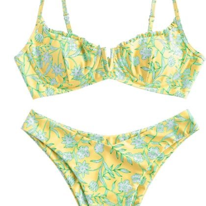 ZAFUL Women's Underwire Bikini Floral High Cut Bikini Set V-Wired Two Piece Swimsuit Bathing Suit