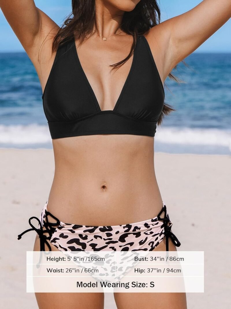 CUPSHE Bikini Set for Women Two Piece Swimsuit V Neck Triangle Top Wide Straps Cross Back Lace up Mid Rise - Image 4