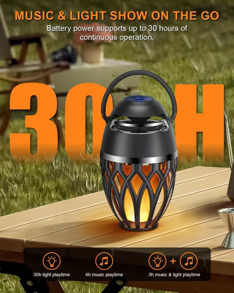 2 Pack Outdoor Bluetooth Speakers,Wireless Speaker with LED Flame Speaker BT 5.0,Waterproof Torch Lantern for Patio Pool Party,Gifts for Women Men - Image 3
