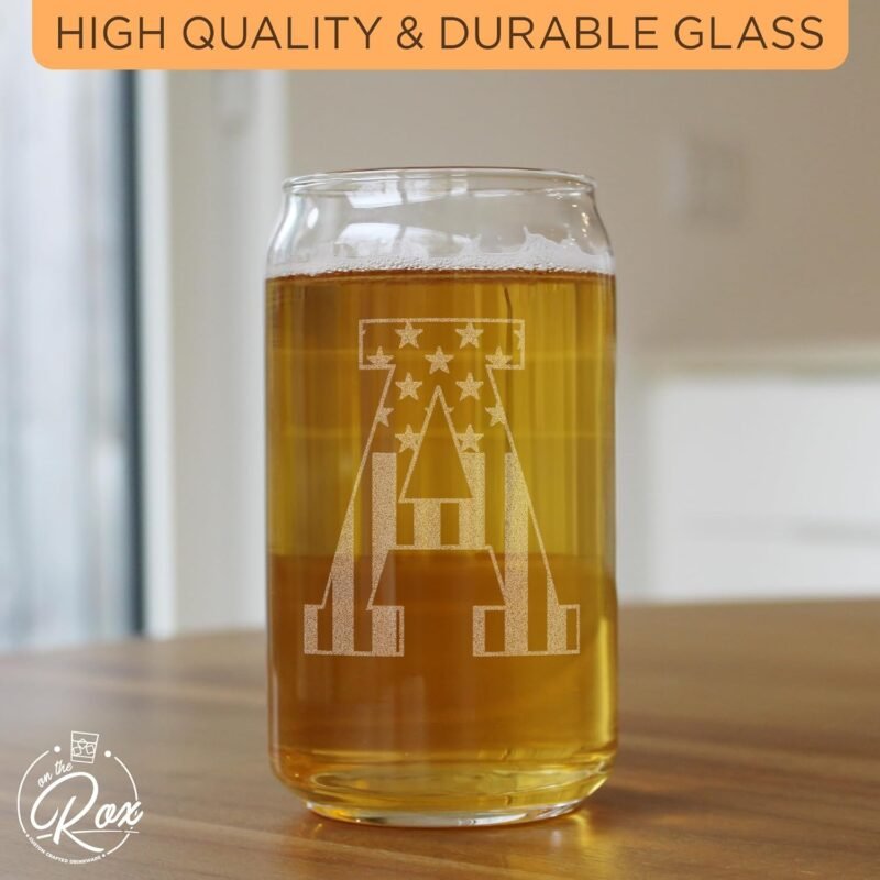 Monogram Beer Glasses for Men (A-Z) 16 oz - Beer Gifts for Men Brother Son Dad Neighbor - Unique Gifts for Him - Personalized Drinking Gift Beer Glass Mugs - Engraved Beer Can Glass (A) - Image 5