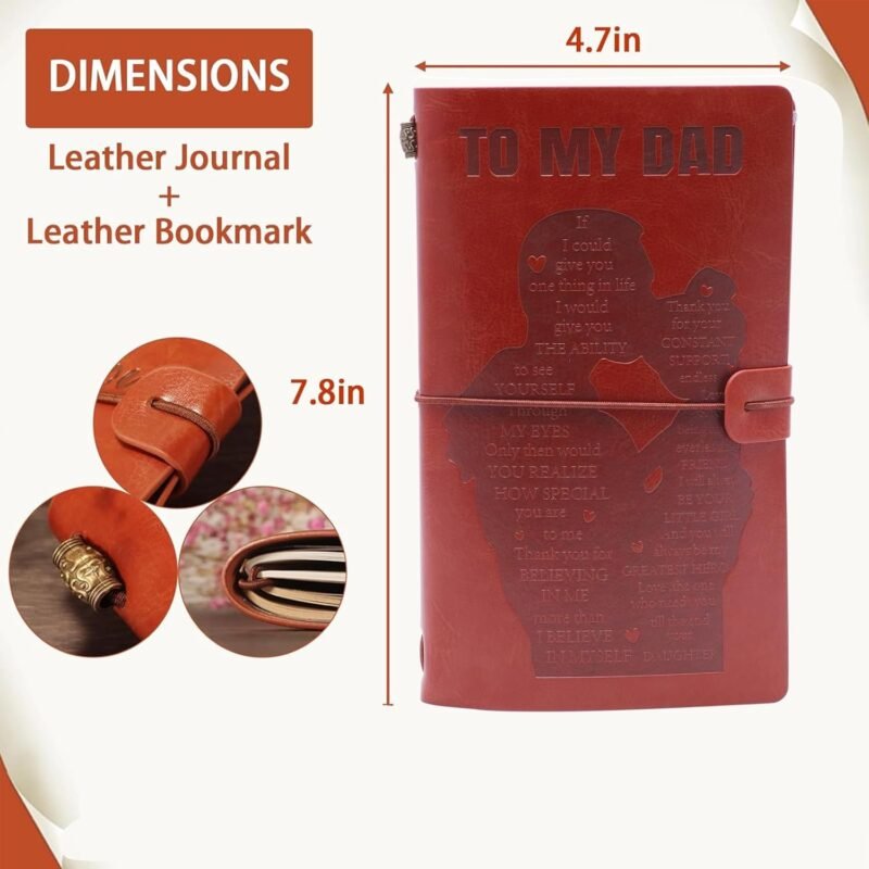 Fathers Day Gifts for Dad, Dad Birthday Gifts from Daughter, To My Dad Leather Journal Gifts, Vintage Notebook Travel Journal Gifts for Dad from Daughter, Birthday Christmas Presents for Dad Father - Image 4