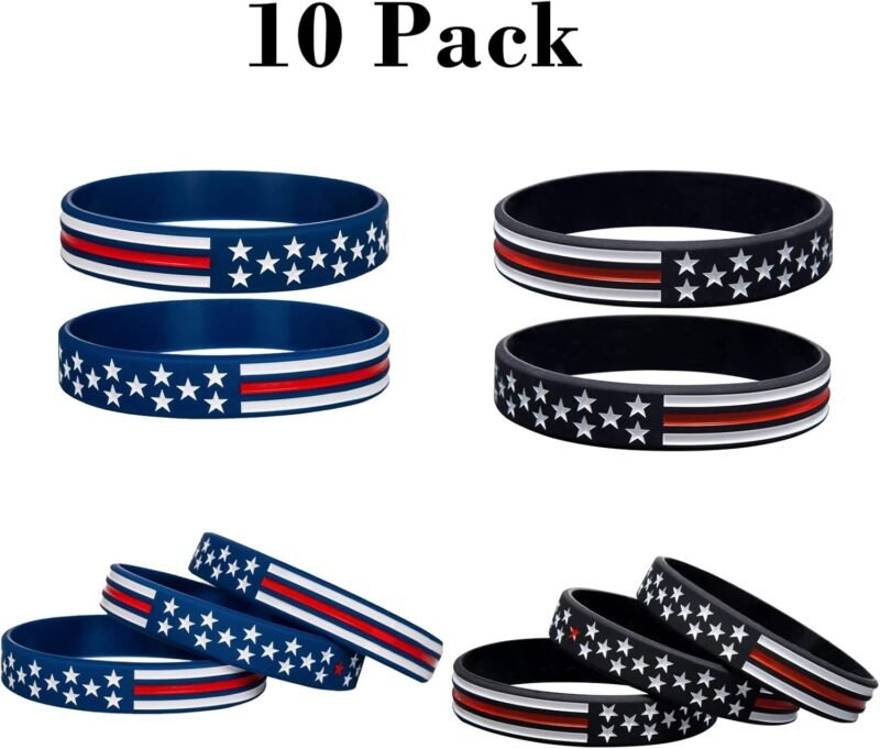 COYOUCO 10 Pack American Flag Bracelets -Thin Red Line Silicone Rubber Wristband Stretch Set for Americanism, Patriotic, Holiday, Army and Sport Fans, ndependence Day, Gifts for Teens Men Women - Image 4