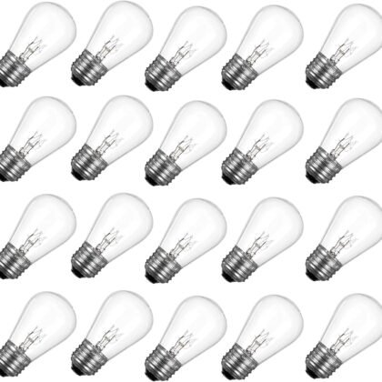 S14 Replacement Bulbs, 120V 11W Clear Glass Light Bulbs fits E26 Medium Standard Base, S14 Incandescent Bulbs for Indoor Outdoor Patio Decor String Lights, Warm White. 20 Pack