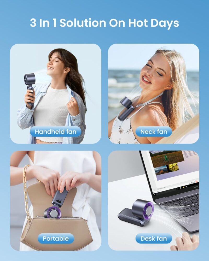Handheld Portable Fan with Ice Cooler,Speed (1-199) 5500mAh Rechargeable Personal Fan,[20H Cooling Time] Super Mini Yet Powerful [20000 RPM] Small Pocket Fans for Travel/Outdoor/Office,Grey Purple - Image 8