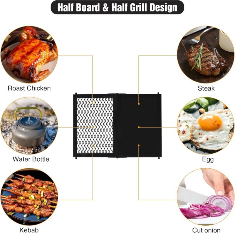 Lineslife 17'' Folding Campfire Grill Grate and Griddle, Portable Heavy Duty Steel Fire Pit Cooking Grill Grate, Camp Fire Cooking Equipment for Outdoor BBQ Picnic, Black - Image 6