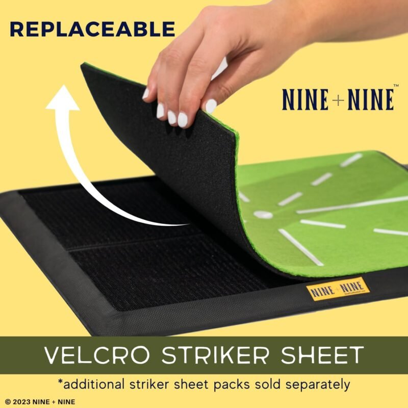 Golf Hitting Mat - Premium Swing Training Mat - Golf Swing Trainer for Path Detection, Fathers Day Golf Gifts -Upgraded 16"x12" with Replaceable Mat, NINE + NINE - Image 4