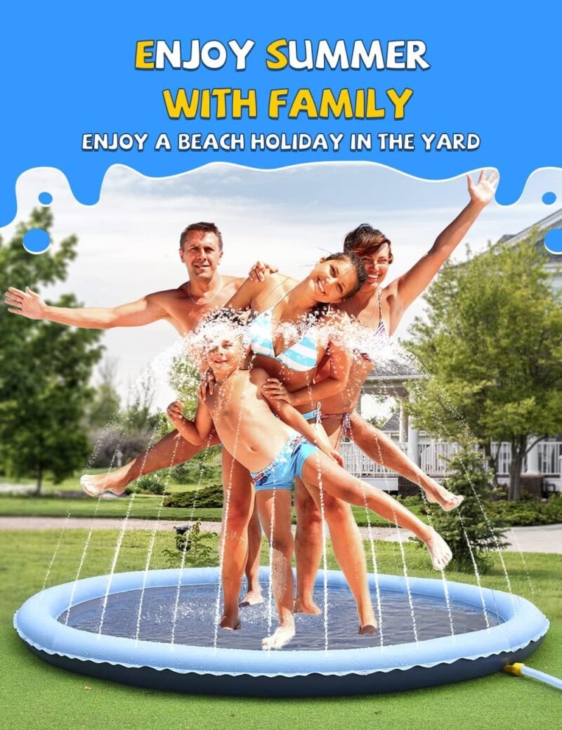 VISTOP Non-Slip Splash Pad for Kids and Dog, Thicken Sprinkler Pool Summer Outdoor Water Toys - Fun Backyard Fountain Play Mat for Baby Girls Boys Children or Pet Dog (59 inch, Blue&Blue) - Image 7