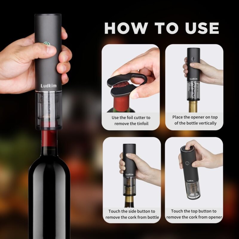 Electric Wine Opener, Rechargeable Wine Gift Set With Electric Wine Aerator Dispenser, Automatic Electric Wine Corkscrew, Automatic Wine Saver Vaccum Pump, Foil Cutter and Gift Box - Image 4