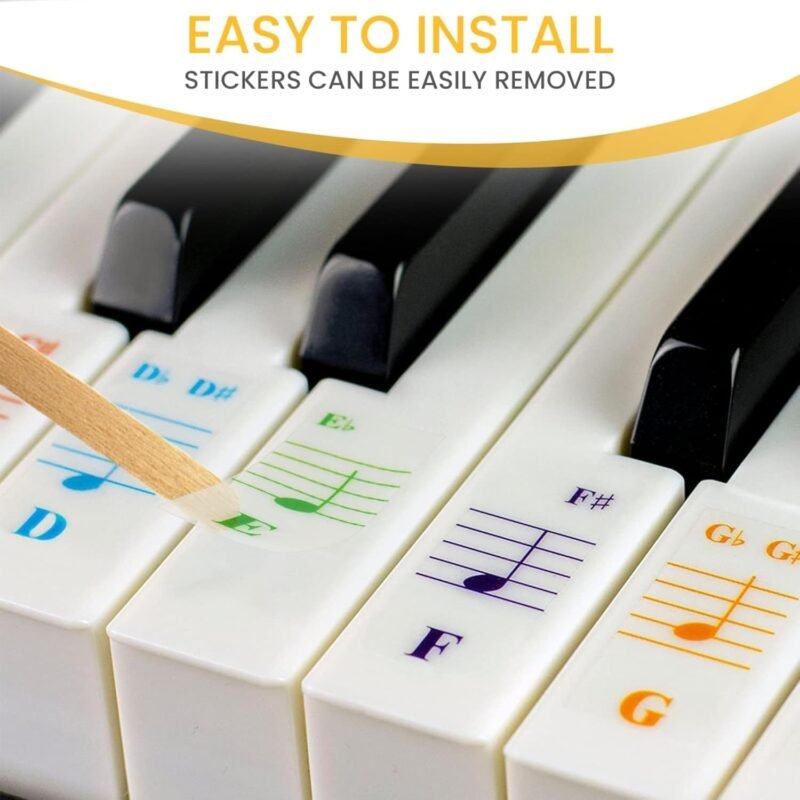 Color Piano and Keyboard Stickers and Complete Color Note Piano Music Lesson and Guide Book for Kids and Beginners; Designed and Printed in USA - Image 4