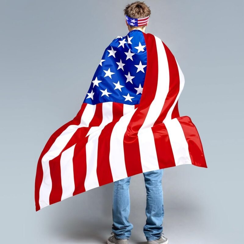 13 PCS 4th of July American Flag Costume Cape for Men Women, Red White and Blue Patriotic USA Flag Cloak Socks Sunglasses Accessories Set for Independence Day Celebration Halloween Party - Image 2