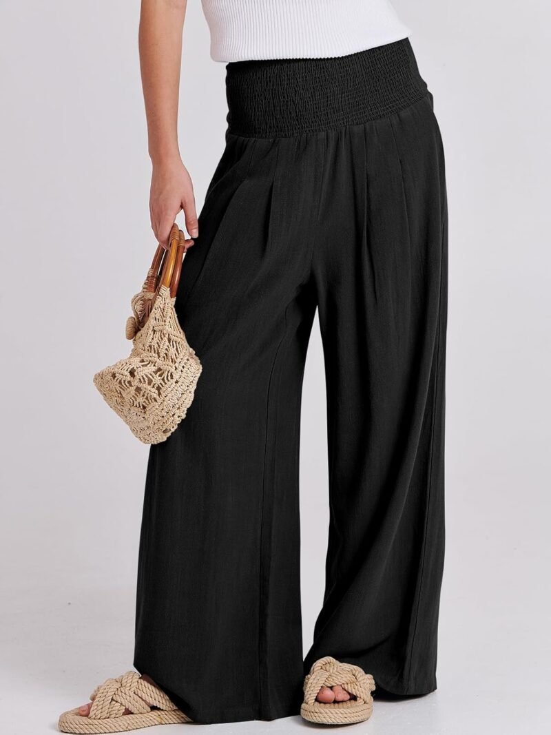 ANRABESS Women Linen Palazzo Pants Summer Boho Wide Leg High Waist Casual Lounge Pant 2025 Beach Travel Vacation Outfits - Image 2