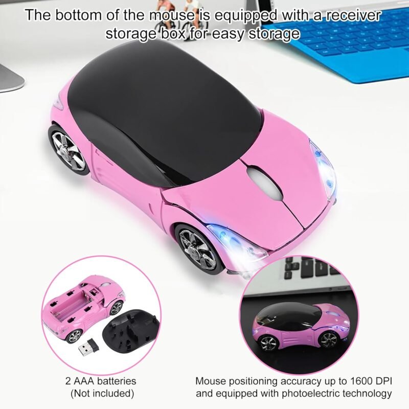 ASHATA 2.4G Car Mouse with USB Reciver 1600DPI Optical Mouse for PC Computer Laptop Tablet, High Cute Mouse for Win XP//Win7/ME/2000/for OS (Pink) - Image 5