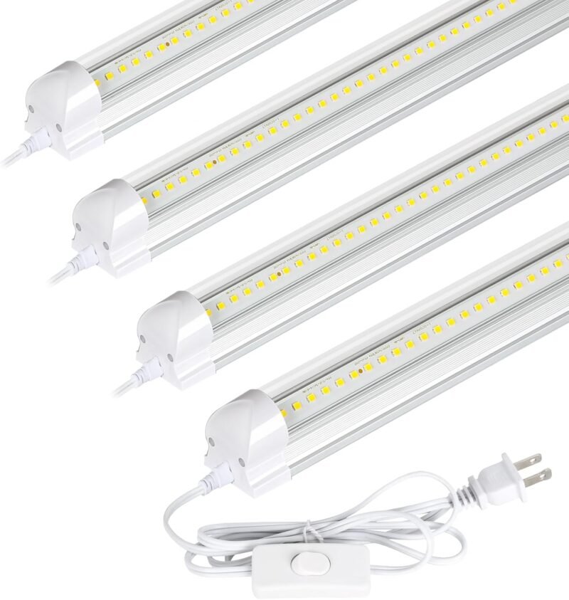 hykolity 30W 2FT LED Shop Light, 3500lm 6500K Super Bright White, Linkable Ceiling Light Fixture, V Shape Integrated T8 LED Tube Light with Built-in ON/Off Switch for Workbench, Cabinet, ETL, 4 Pack