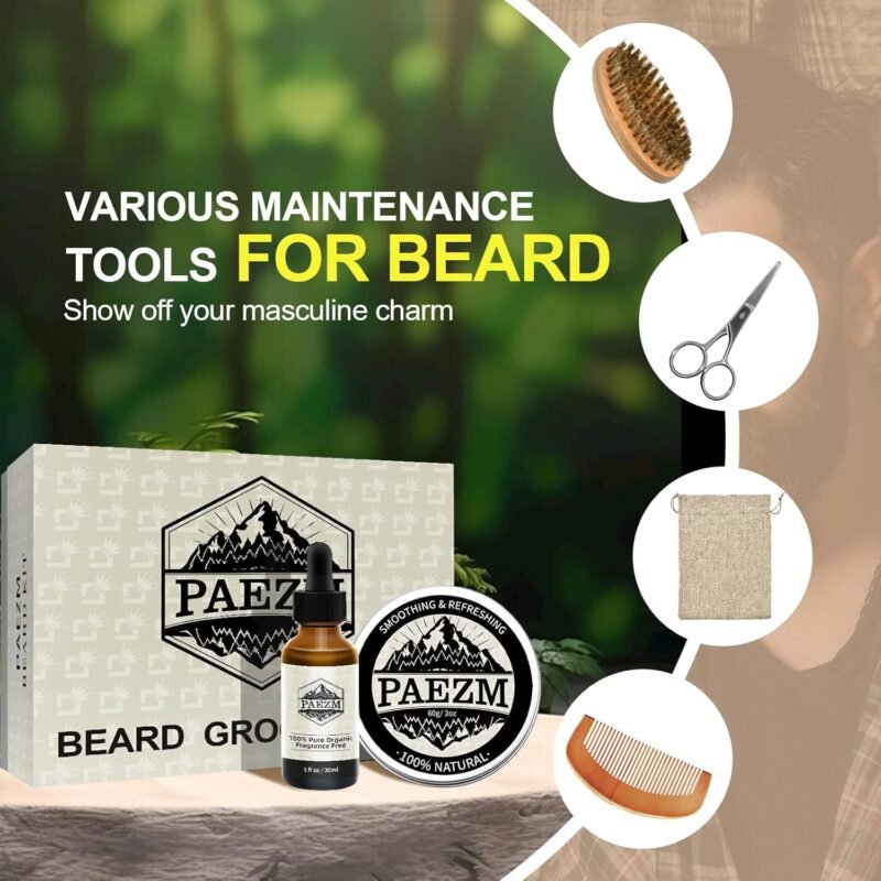 5 Piece Beard Grooming Kit for Men, including All Natural Beard Oil, Beard Balm with Sweet Orange Scent, Comb, Scissors, Storage Bag, Beard Care Set Christmas Birthday Father's Day Gift for Him - Image 2