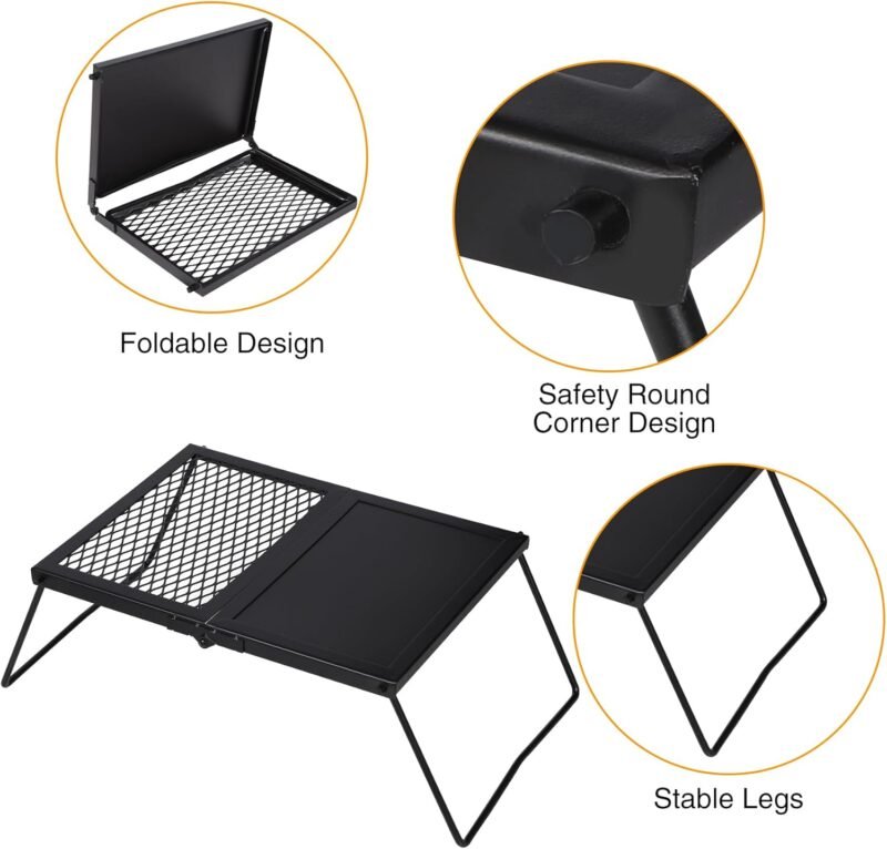 Lineslife 17'' Folding Campfire Grill Grate and Griddle, Portable Heavy Duty Steel Fire Pit Cooking Grill Grate, Camp Fire Cooking Equipment for Outdoor BBQ Picnic, Black - Image 3