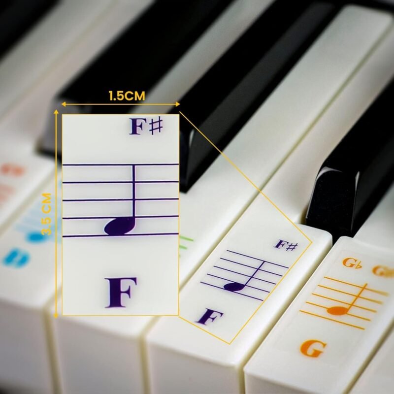 Color Piano and Keyboard Stickers and Complete Color Note Piano Music Lesson and Guide Book for Kids and Beginners; Designed and Printed in USA - Image 2