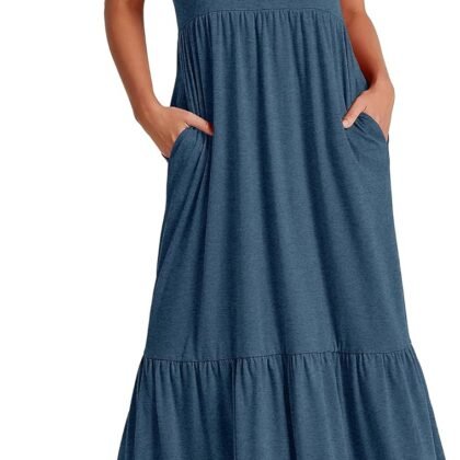 ANRABESS Women Summer Casual Sleeveless Crewneck Sundress Aline Flowy Tiered Maxi Long Beach Dress Vacation Outfits