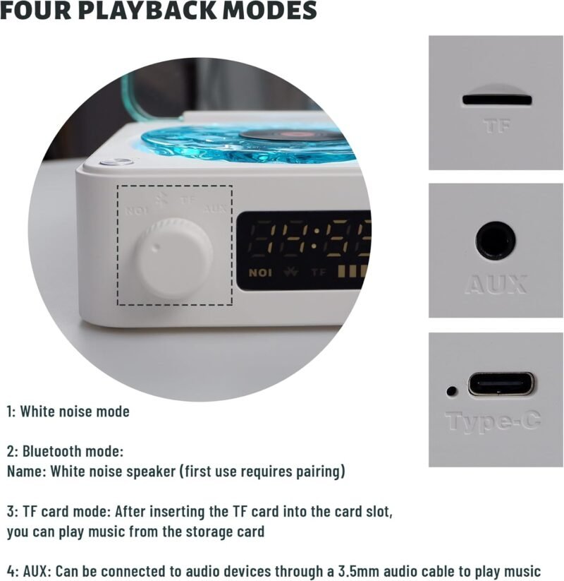 AVIF Wave Vinyl Bluetooth Speaker with Adjustable Ambient Lights,Music Player with 4 Modes,Vintage Record Model Players with Time,Small Record Player for Room Desk,Waves Speaker (White) - Image 5