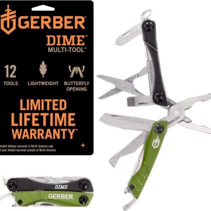 Gerber Gear Dime 12-in-1 Mini EDC Multitool - Needle Nose Pliers, Pocket Knife, Keychain, Bottle Opener - EDC Gear and Equipment - Green