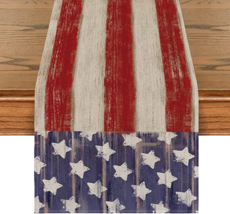 Artoid Mode American Flag Stars and Stripes 4th of July Table Runner,Memorial Day Kitchen Dining Table Decoration for Home Party Decor 13x72 Inch