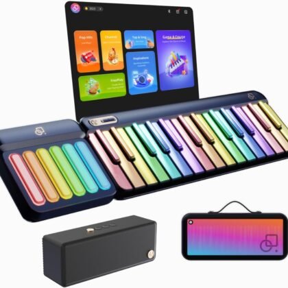 29-Key(Expandable to 88-Key) Smart Piano Keyboard with Speaker, Rainbow Lighting Keys, Beginner Lessons, 256 Tones, 100+ Chords, Sustain Pedal Jack, and Electric Keyboard Piano Audio Input