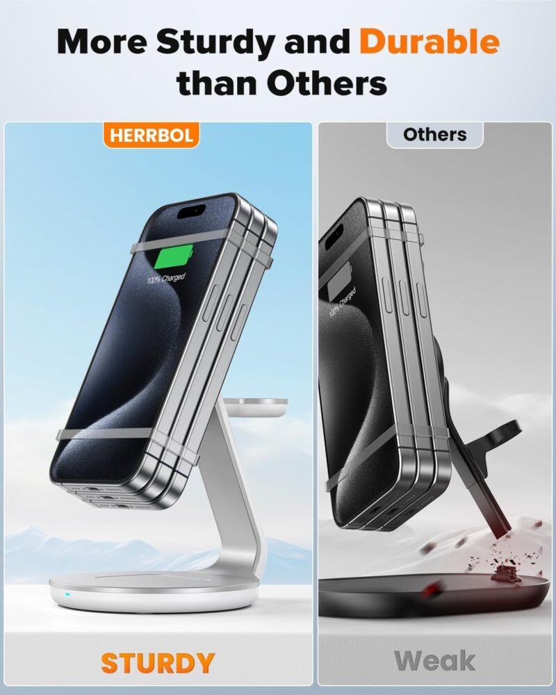 3 in 1 Charging Station Compatible with Magsafe Charger Wireless Charger Stand for iPhone 16 15 14 13 12 Series Wireless Charging Station for AirPods Wireless Charging Stand for iWatch Series - Image 3
