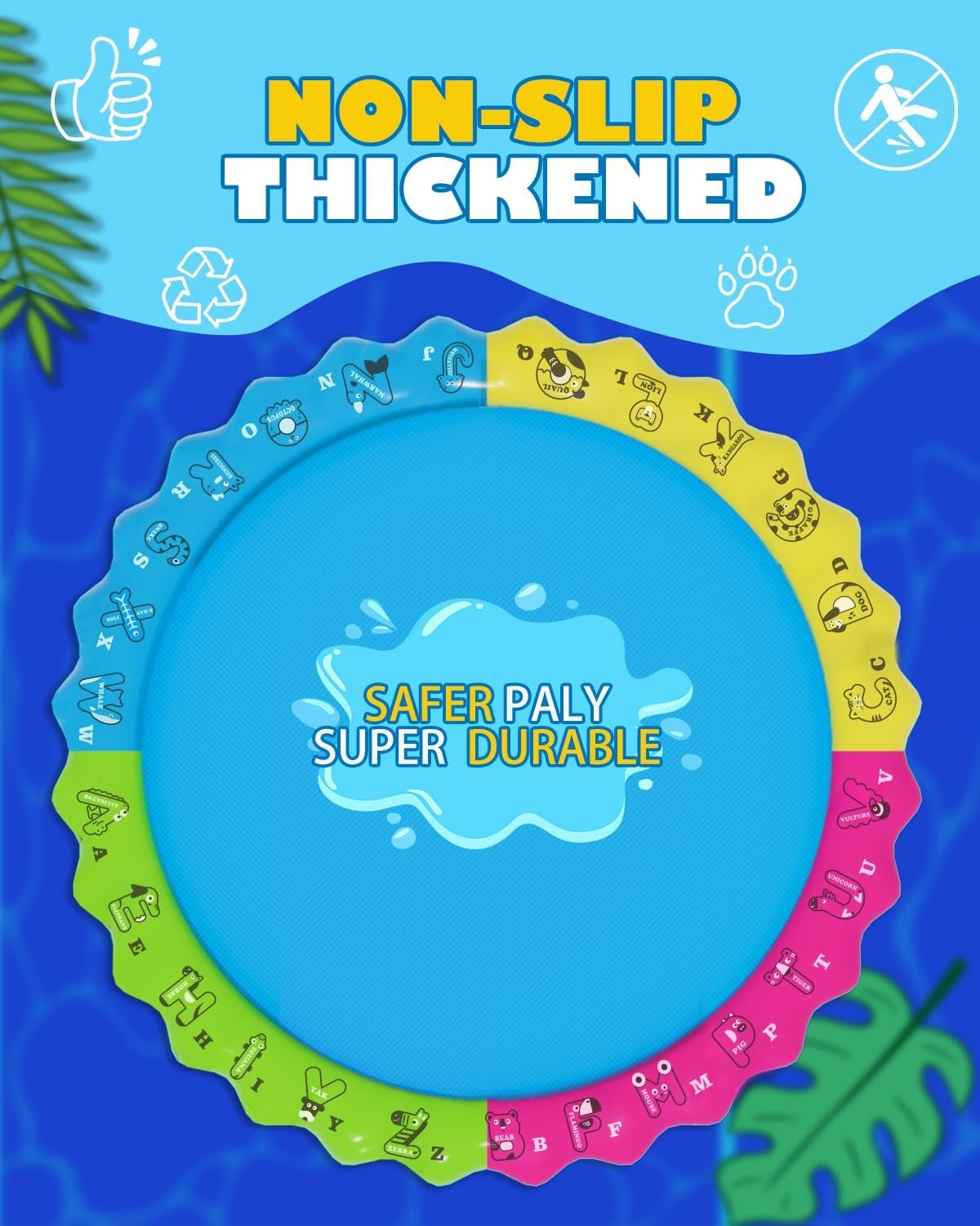 67" 3-in-1 Non-Slip Splash Pads for Toddlers 1-3 & Kids Ages 4-8, Baby Learning Pool, Sprinkler for Kids Summer Outdoor Toys, Water Game Mat with A-Z Letters - Image 6