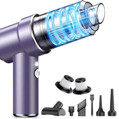 KMM Handheld Car Vacuum Cleaner, 11000PA Vacuum Cleaner & Air Duster, 120W High Power Vacuum Portable Cordless, Hand Held Vacuum Rechargeable with Multi-Nozzles & LED Light for Home, Car, Office