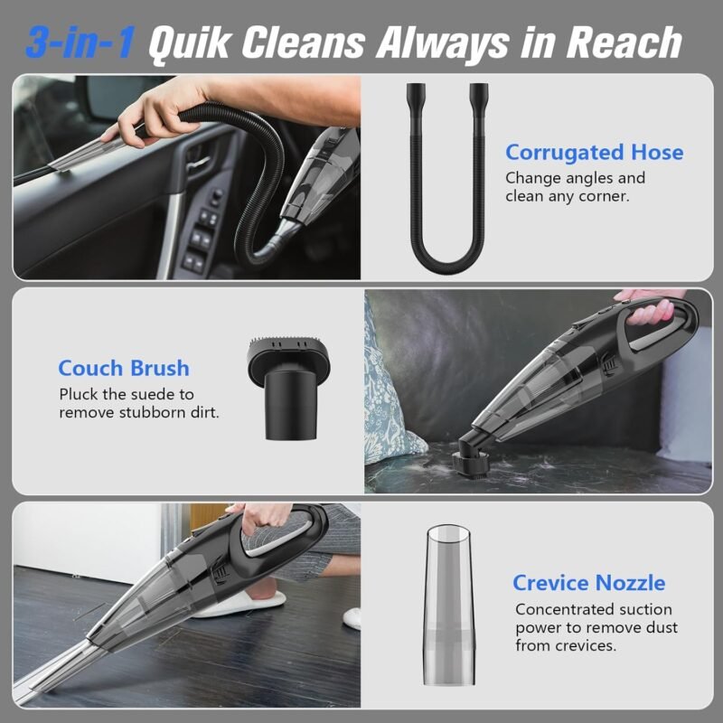 Handheld Vacuum Cordless Rechargeable 3-in-1, USB Charge, Car Vacuum with LED, HEPA Filter, 1.65LBs Lightweight Vacuum Cleaner for Dust, Pet Hair - Image 3